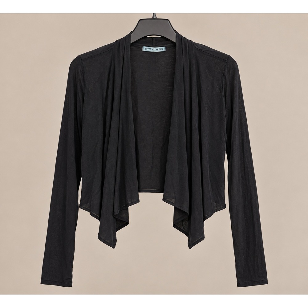Velvet by Graham & Spencer Women Cardigan L Black Draped Open Front Cotton NWT